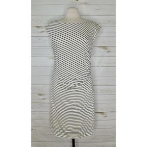 Ann Taylor LOFT Gathered Stripe Side Ruched Jersey Knit Pullover Dress ~ Large